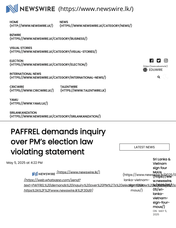 PAFFREL demands inquiry over PM’s election law violating statement
